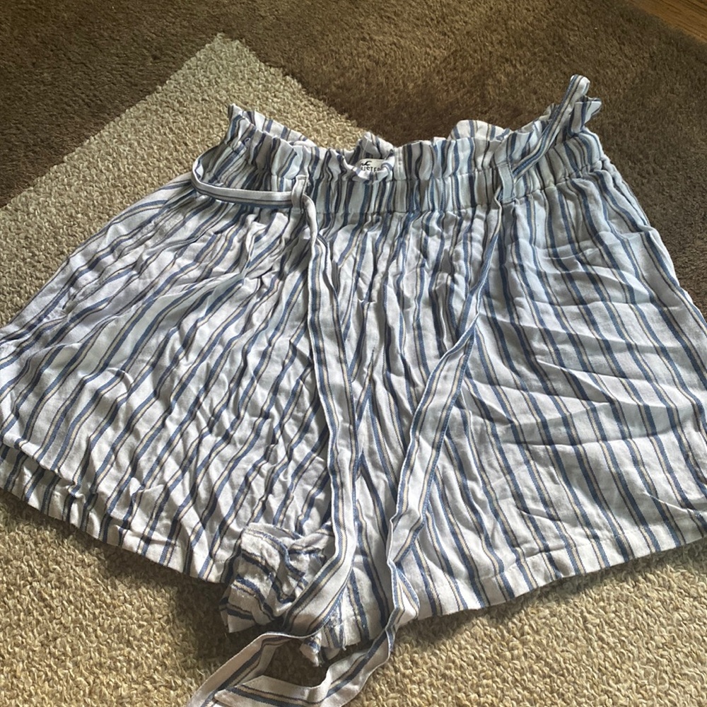 Hollister White/ Blue Striped Tie Shorts